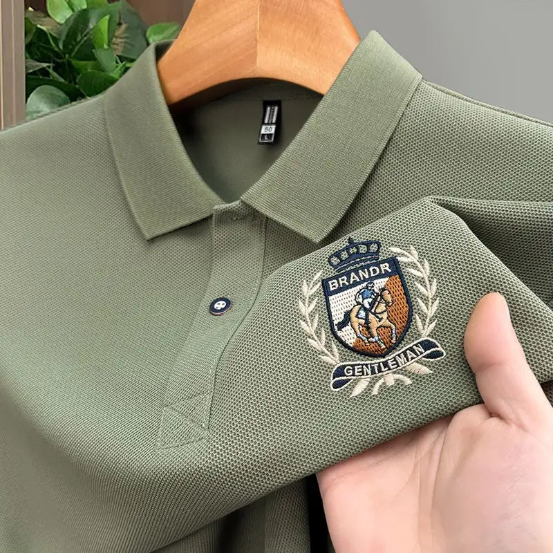 Men's Cotton Polo Shirt Short Sleeve Embroidered Turn Down Collar