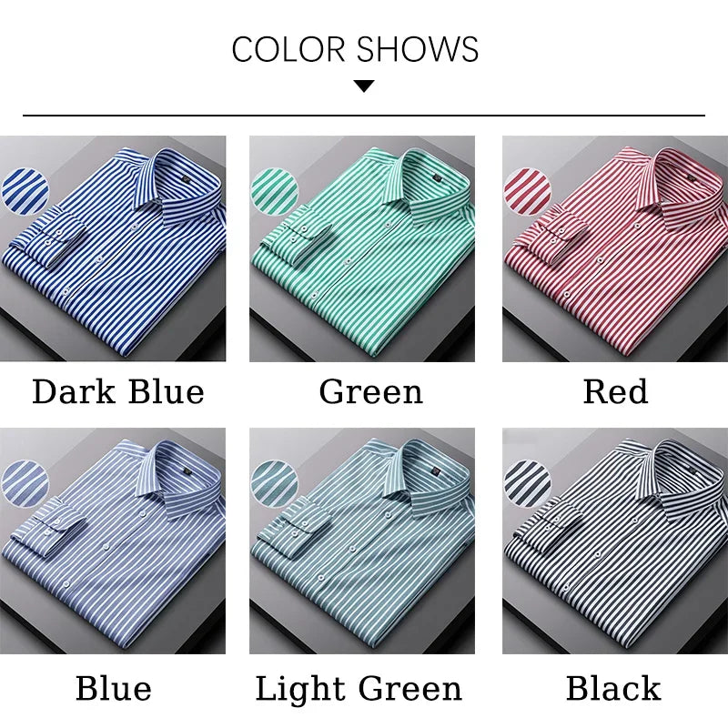 BROWON Brand 2026 Spring Long Sleeve Formal Shirt Men Manage Striped Business Shirts for Man Slim-fit Elasticity Work Man