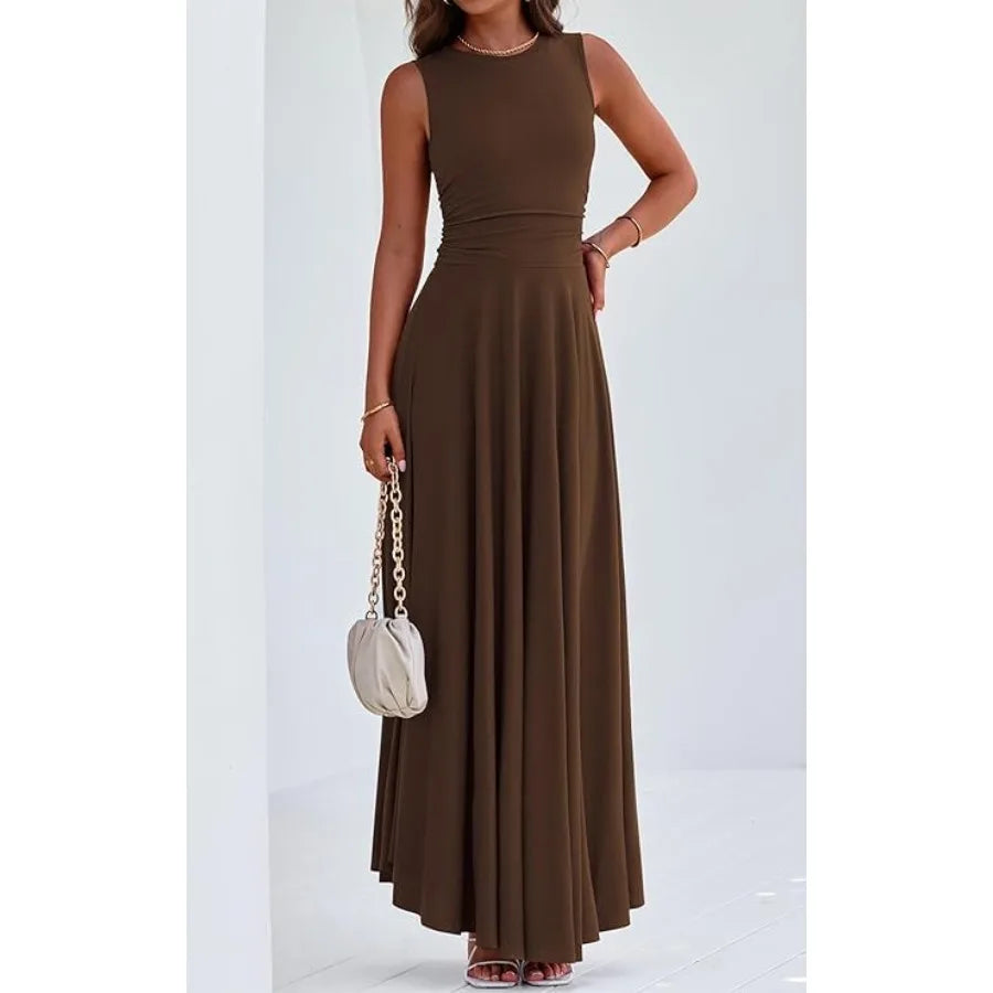 PRETTYGARDEN Womens Summer Dresses 2026 Casual Sleeveless Crewneck Aline Maxi Dress Stretch Tank Flowy Long Dresses