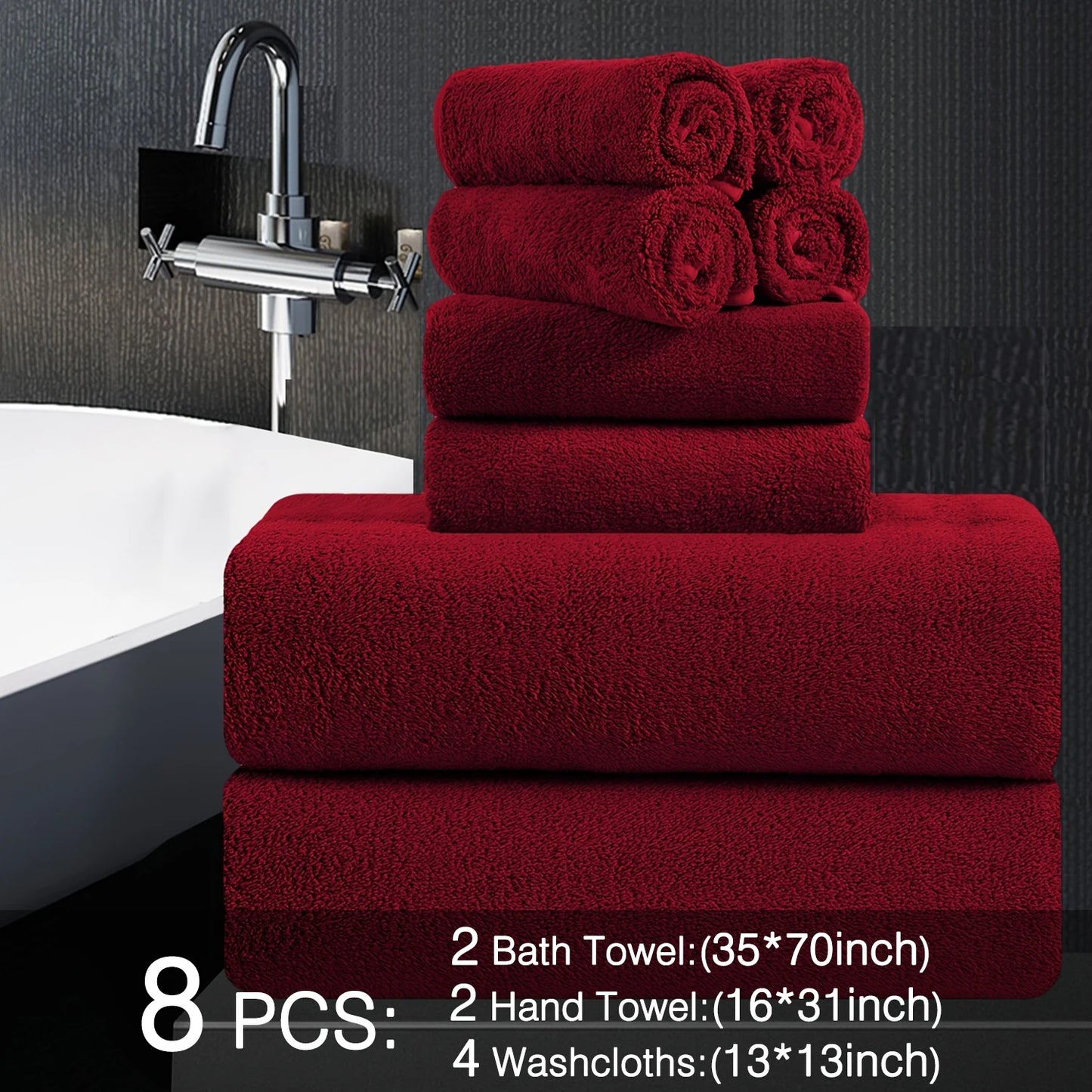 Belista Eight-Piece Bath Towels Set Soft Absorbent Quick Dry