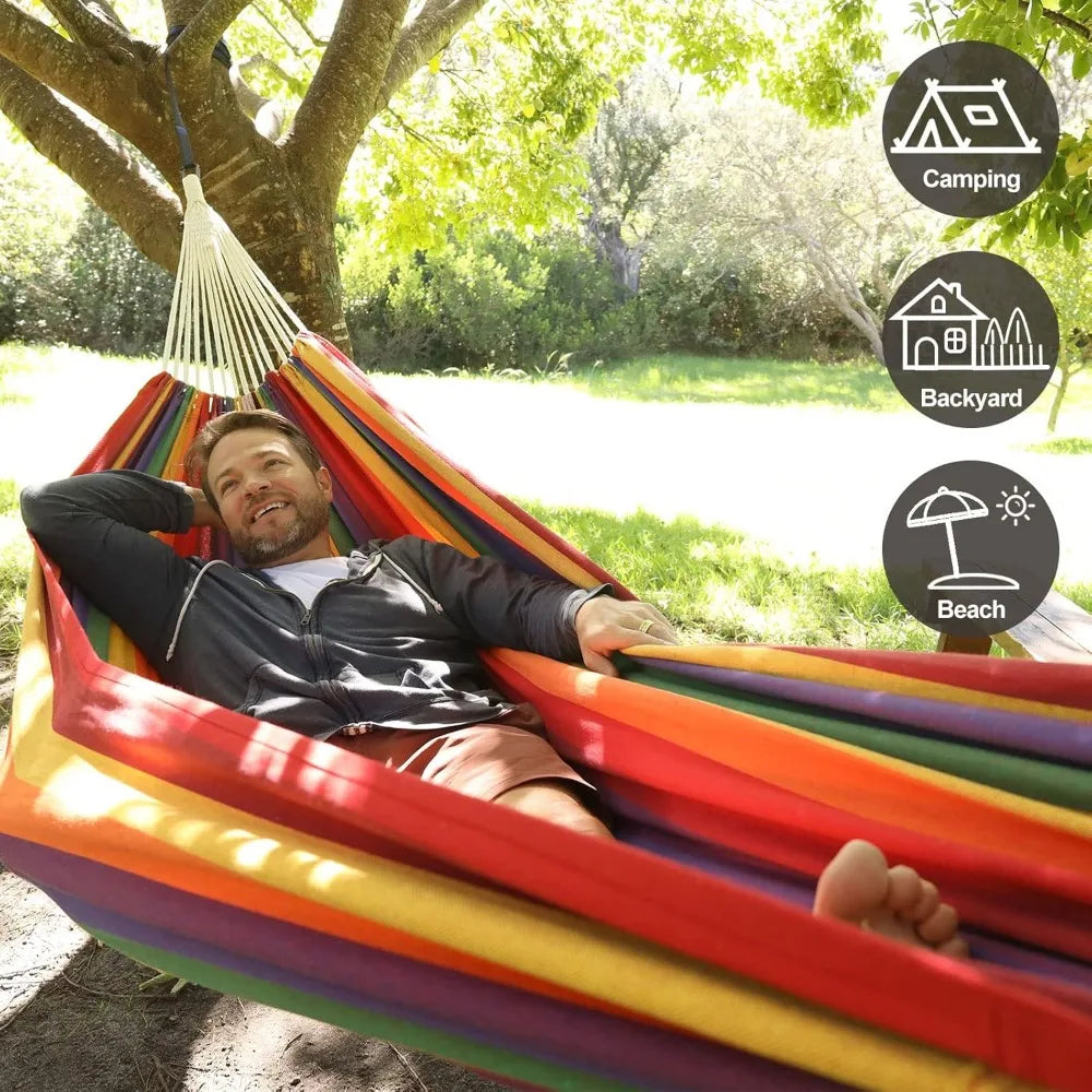 Extra Large Double Cotton Hammock 240×160cm, 450lbs Load Capacity with Tree Straps, Indoor Outdoor Camping Swing Bed