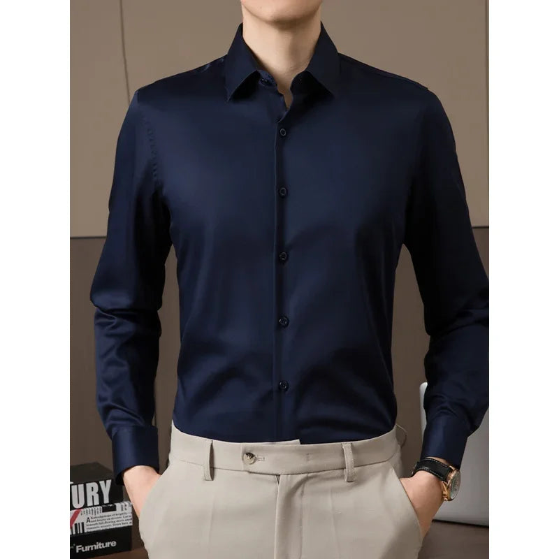BROWON Brand Business Shirts for Men 2026 Spring and Autumn Solid 100% Cotton Wedding Men Shirts Fashion Turn-Down Shirt Men