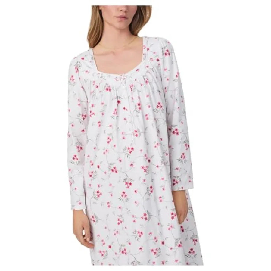 womens Cotton Peached Jersey Knit 48" Long Long Sleeve Nightgown