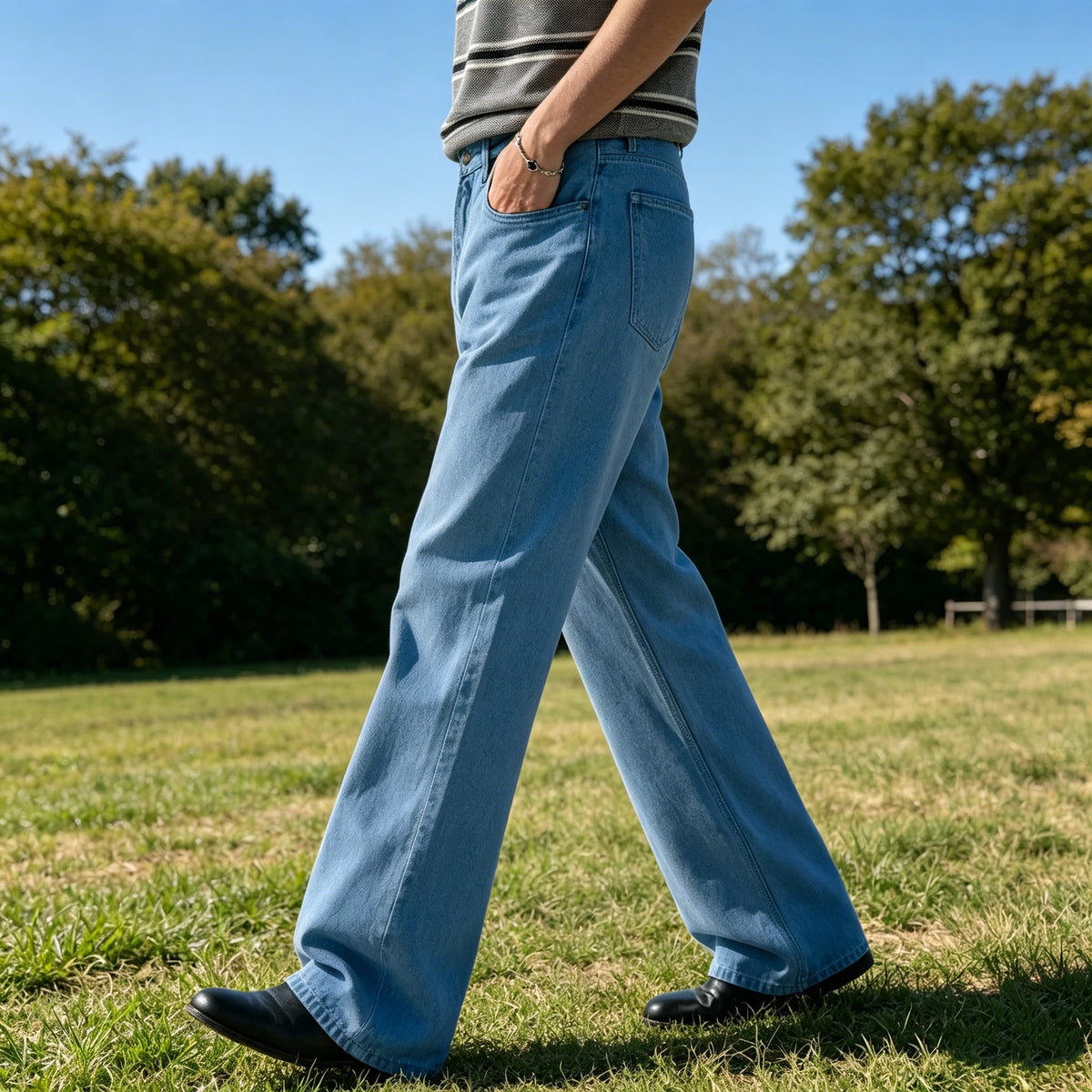 Men's Denim Straight Pants High Waist Pleated Casual Trousers Business Formal Breathable Loose Fit Wide Leg Suit Pants Summer