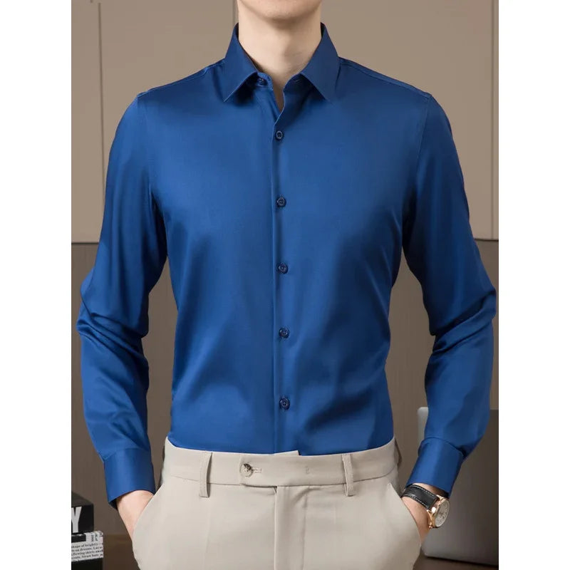 BROWON Brand Business Shirts for Men 2026 Spring and Autumn Solid 100% Cotton Wedding Men Shirts Fashion Turn-Down Shirt Men