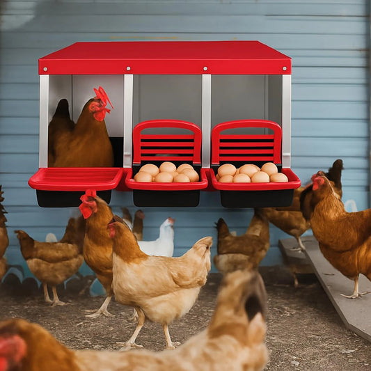 HiMISS Chicken Nesting Boxes Three Compartment Metal Nest Box