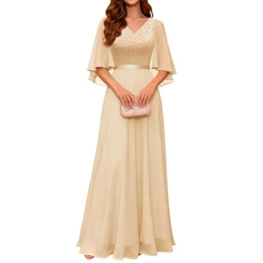 DRESSTELLS Formal Wedding Guest Dresses, 2026 Spring Bridesmaid Party Cocktail Evening Long Prom Lace Dress