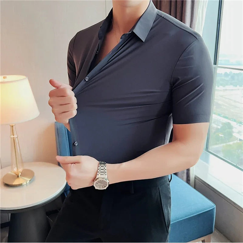 BROWON Men's Summer Business Casual Short Sleeve Shirt