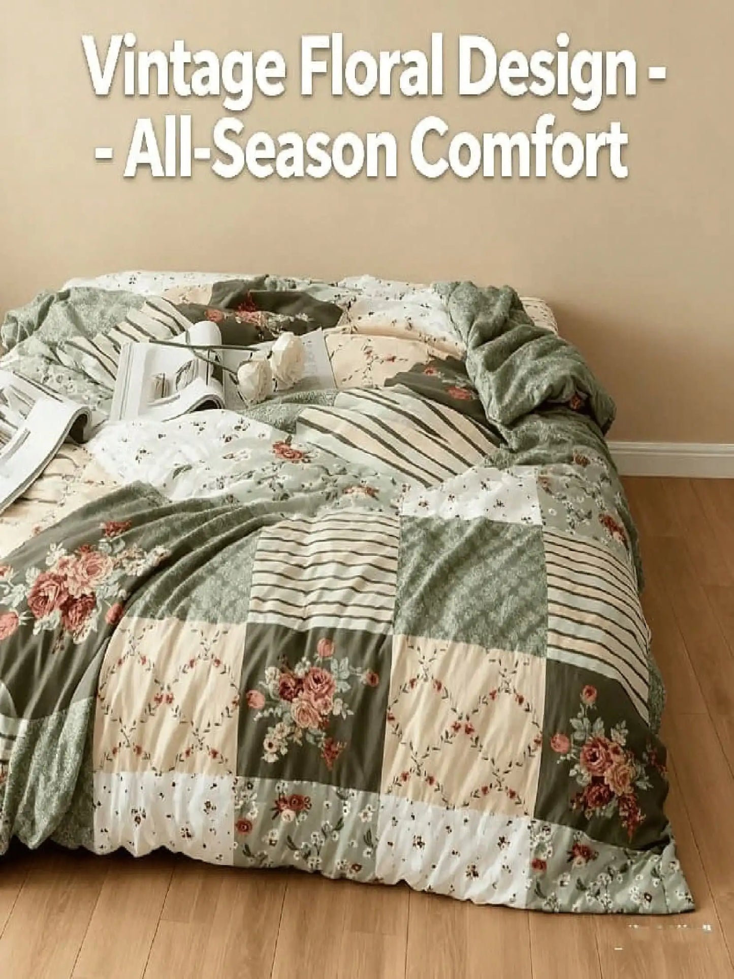 Soft Floral Patchwork Duvet Cover Set With 2 Pillowcases