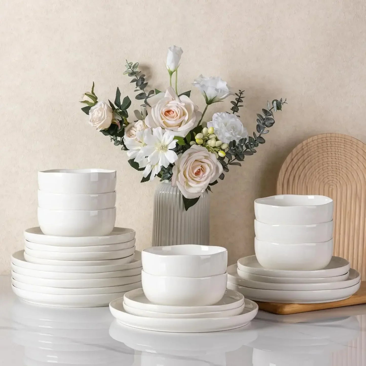 Ceramic Dinnerware Set For Eight Handcrafted Stoneware Plates And Bowls