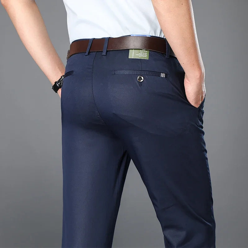 BROWON 2026 Spring Summer Mens Smart Casual Pants Regular Straight Pocket Details Full Length Pants Male Trousers Big Size 29-42