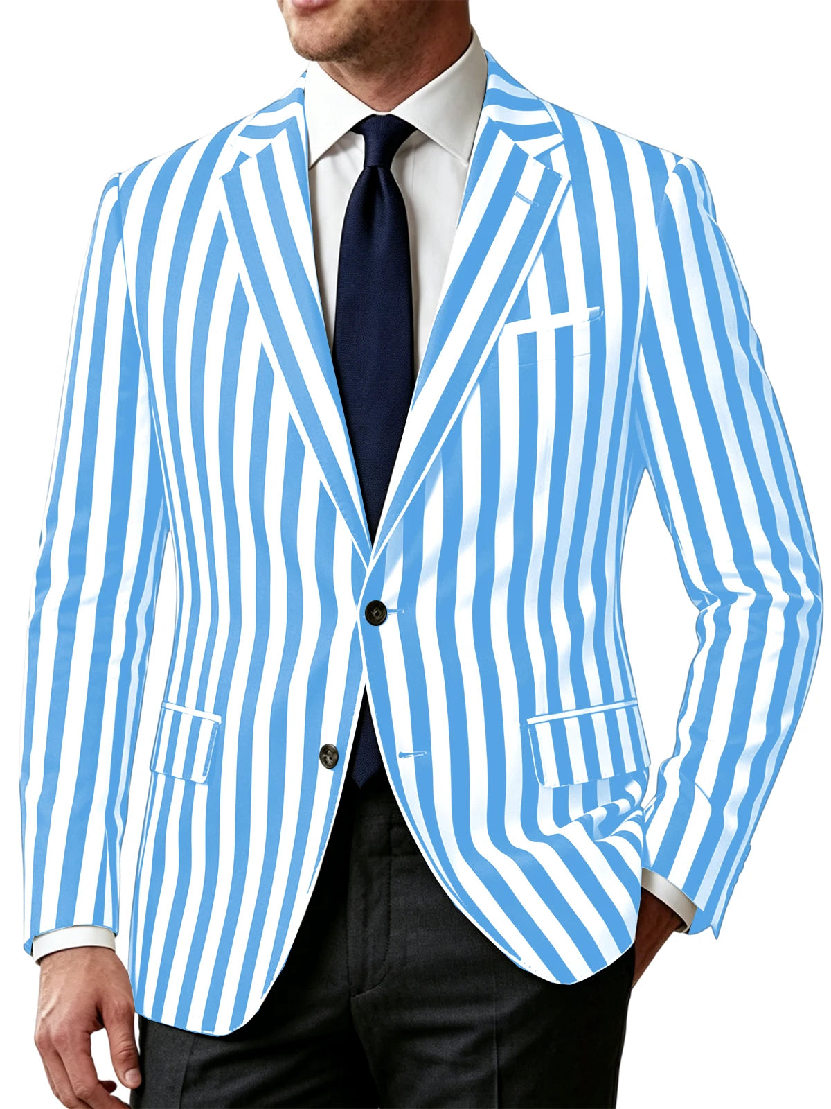 Men's Vertical Striped Blazer Slim Fit Single Breasted Casual Business Sport Coat Lightweight Formal Jacket For Office Wedding