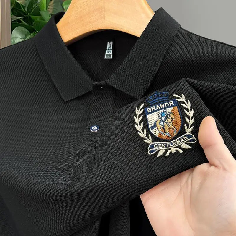 Men's Cotton Polo Shirt Short Sleeve Embroidered Turn Down Collar
