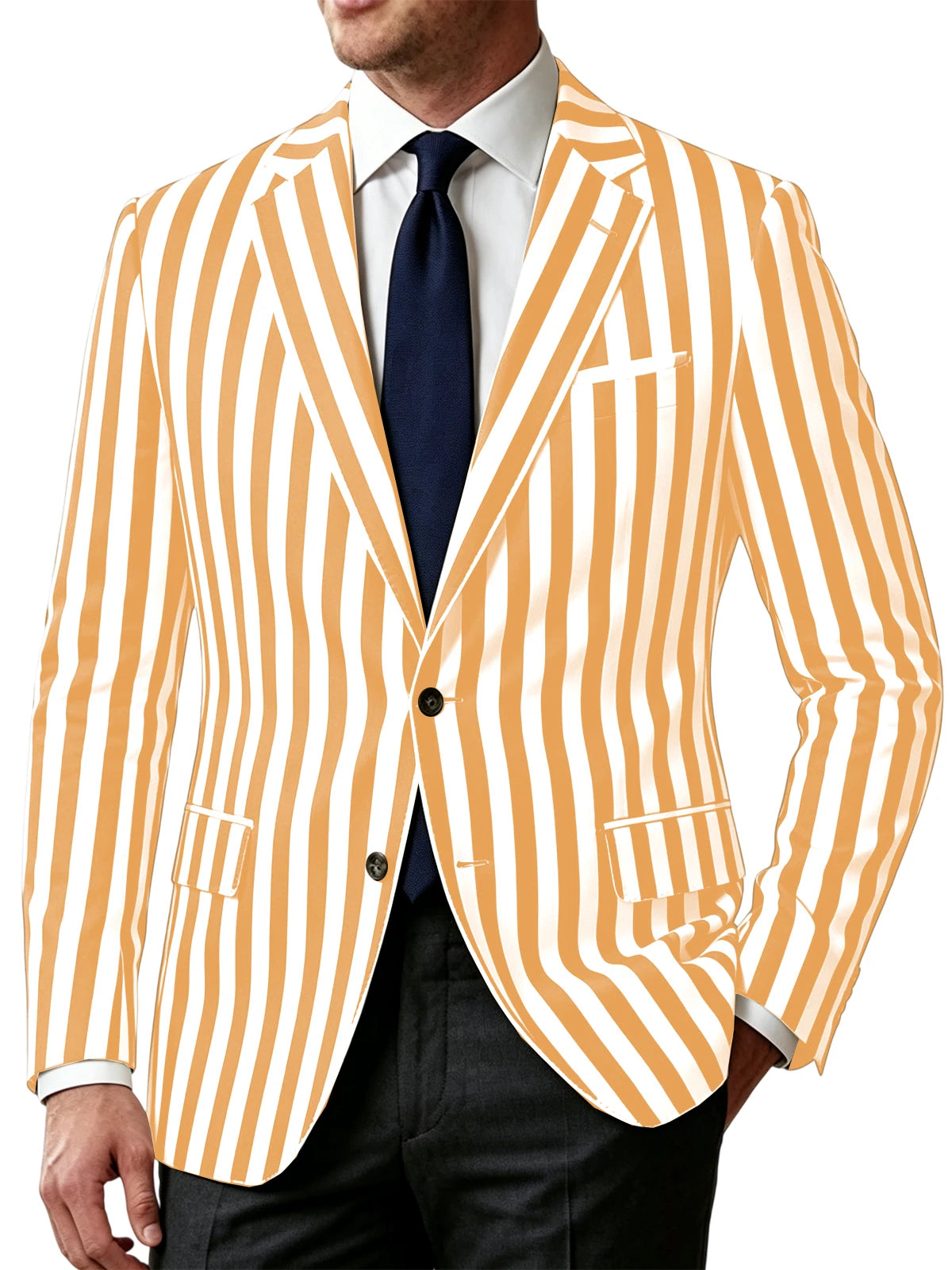Men's Vertical Striped Blazer Slim Fit Single Breasted Casual Business Sport Coat Lightweight Formal Jacket For Office Wedding