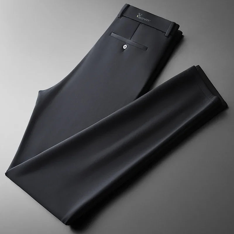 BROWON Pants Men Spring Luxury Elastic Black Pant Thicken Straight Anti-wrinkle Autumn Work Trousers for Men Bottom