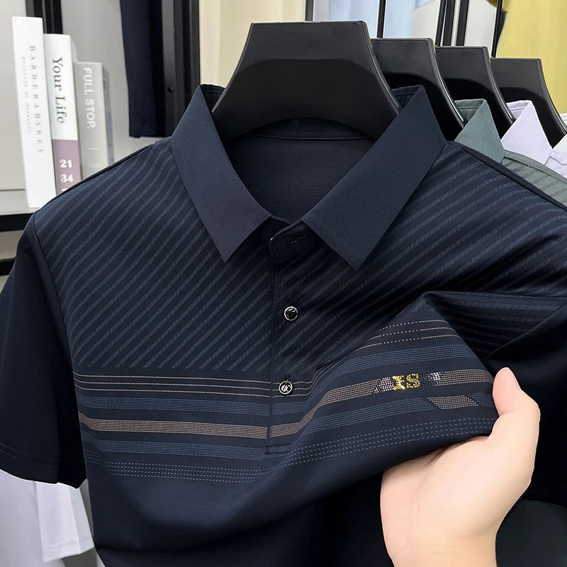 Browon Men Breathable Ice Silk Polo Shirt For Office Wear