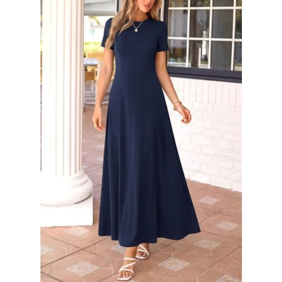 KIRUNDO Wedding Guest Dresses for Women 2026 Spring Summer Short Sleeve Pleated Long Flowy A Line Formal Maxi Dress Pockets
