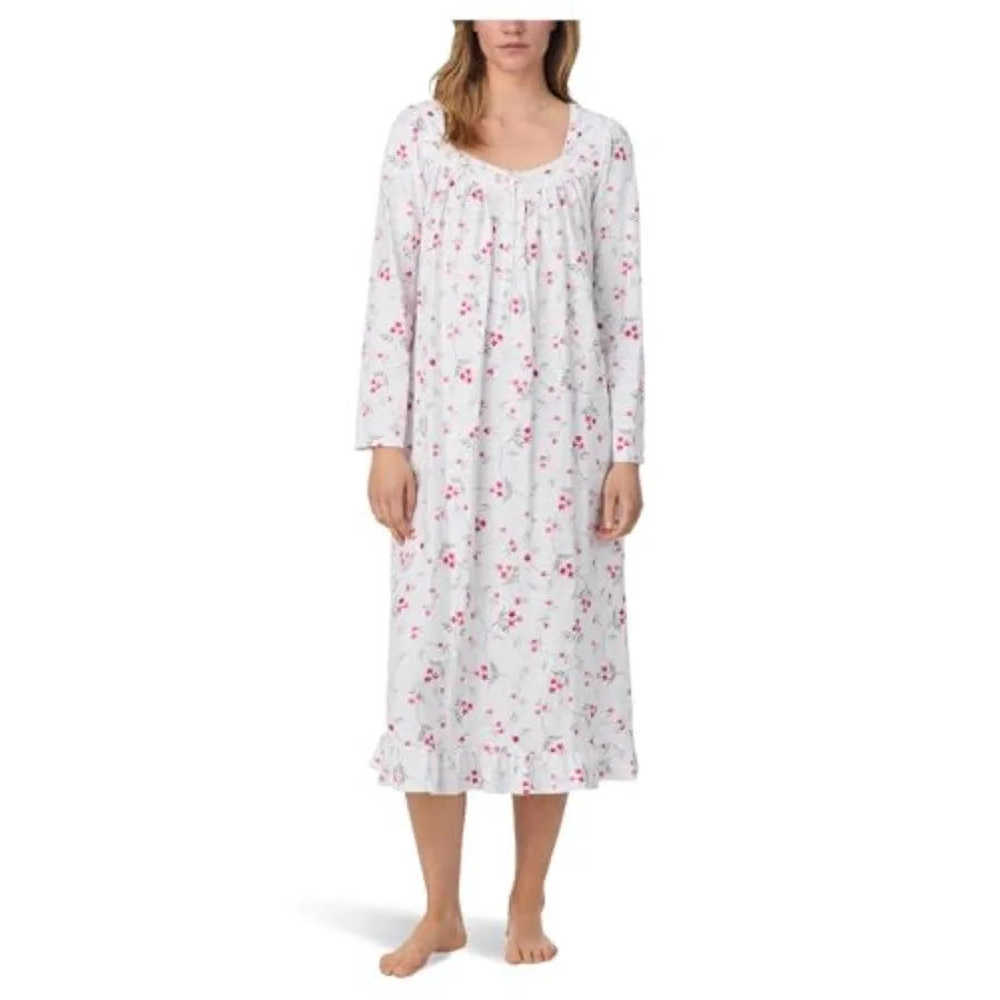 womens Cotton Peached Jersey Knit 48" Long Long Sleeve Nightgown