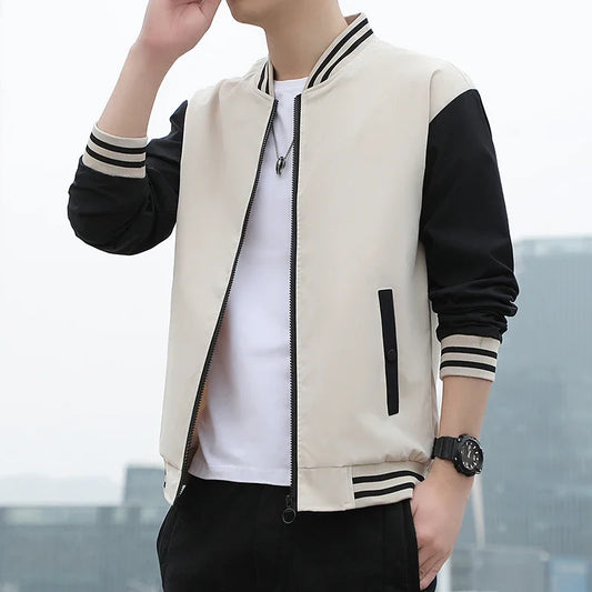 BROWON 2026 Autumn Winter Coats Men Jacket Fleece Lined Stand Collar Patchwork Baseball Jacket Men Casual Outwear Clothes Men