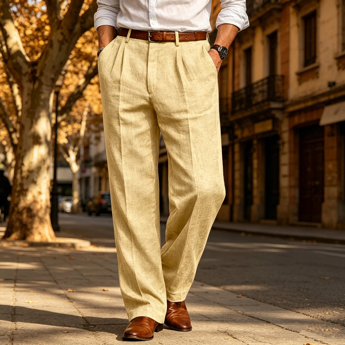 Men's Summer Linen Suit Pants High Waist Pleated Wide Leg Casual Trousers Business Formal  Breathable Loose Fit Straight Pants