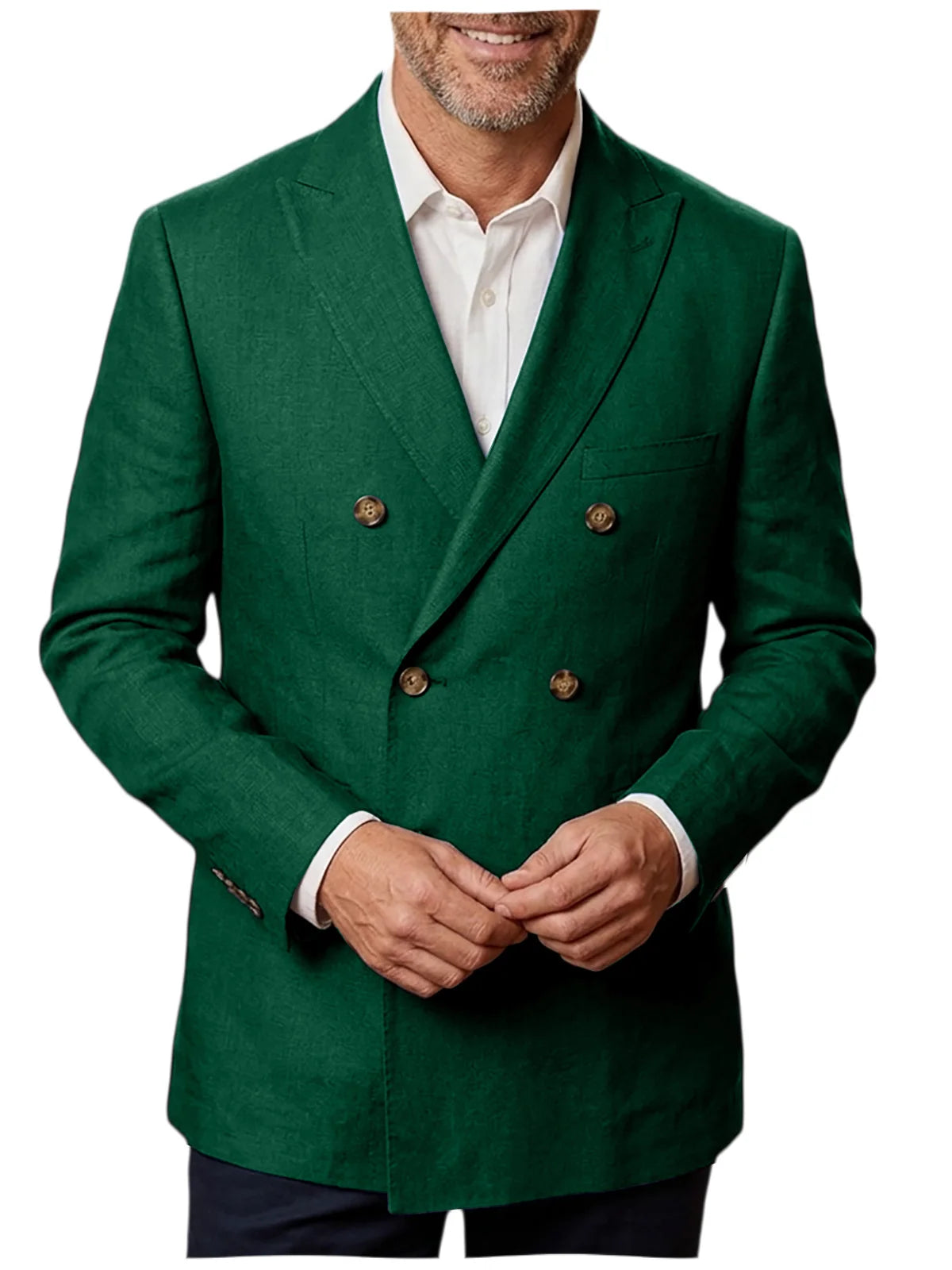 Men's Unlined Linen Blazer Double Breasted Casual Business Suit Jacket Slim Fit Formal Coat For Wedding Party Office Streetwear