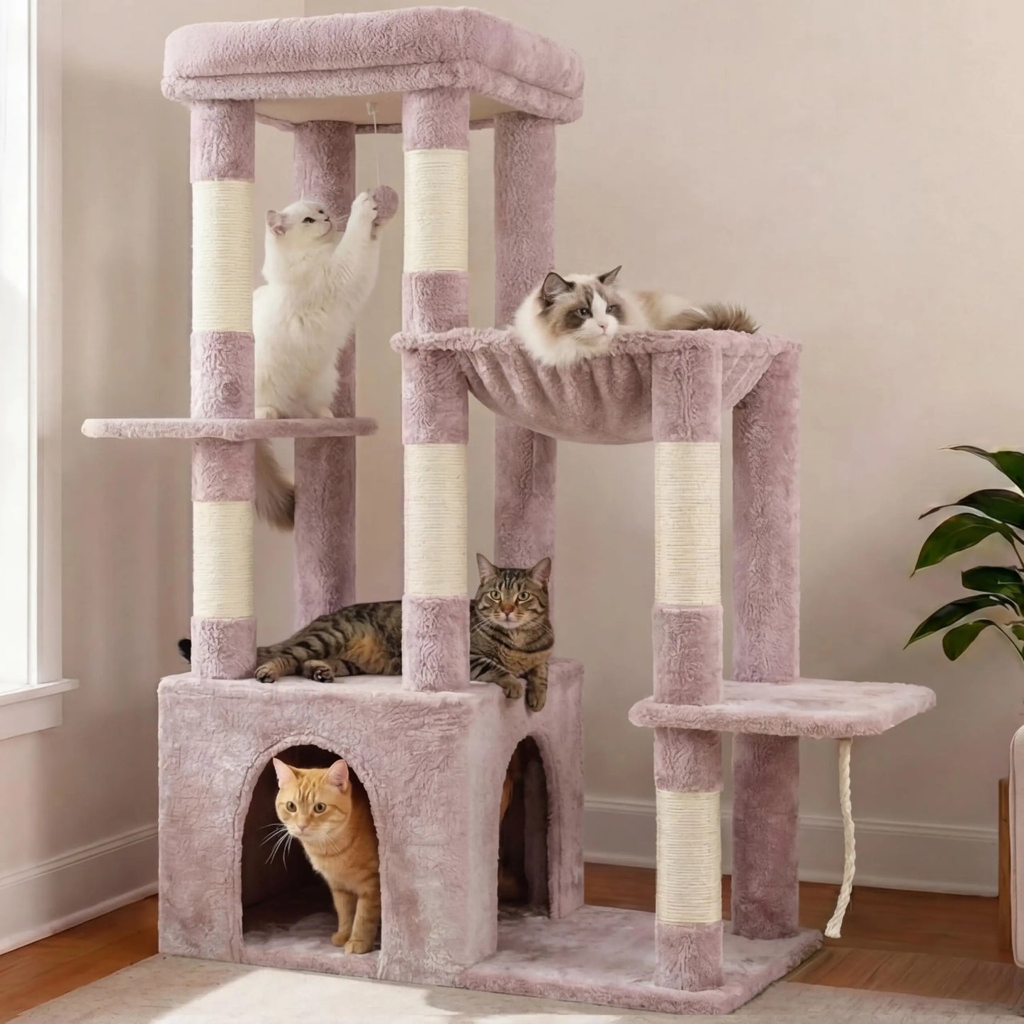 Heybly Heavy Duty Cat Tree, Tower For Indoor Cats Large Adult, Tall Cat Condo House With Extra-Large Baseboard, Multi-Level Plus