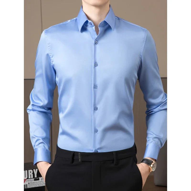 BROWON Brand Business Shirts for Men 2026 Spring and Autumn Solid 100% Cotton Wedding Men Shirts Fashion Turn-Down Shirt Men