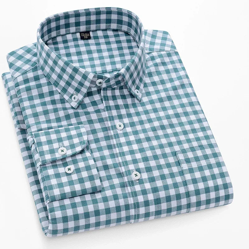 Browon Men Cotton Oxford Long Sleeve Business Shirt