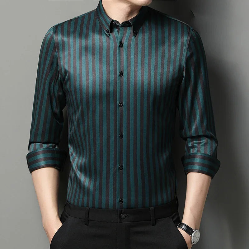 BROWON Brand 2026 Spring Business Shirt for Men Striped Turn-down Collar Dress Shirts Men Long Sleeve Tops Designer Clothes Man