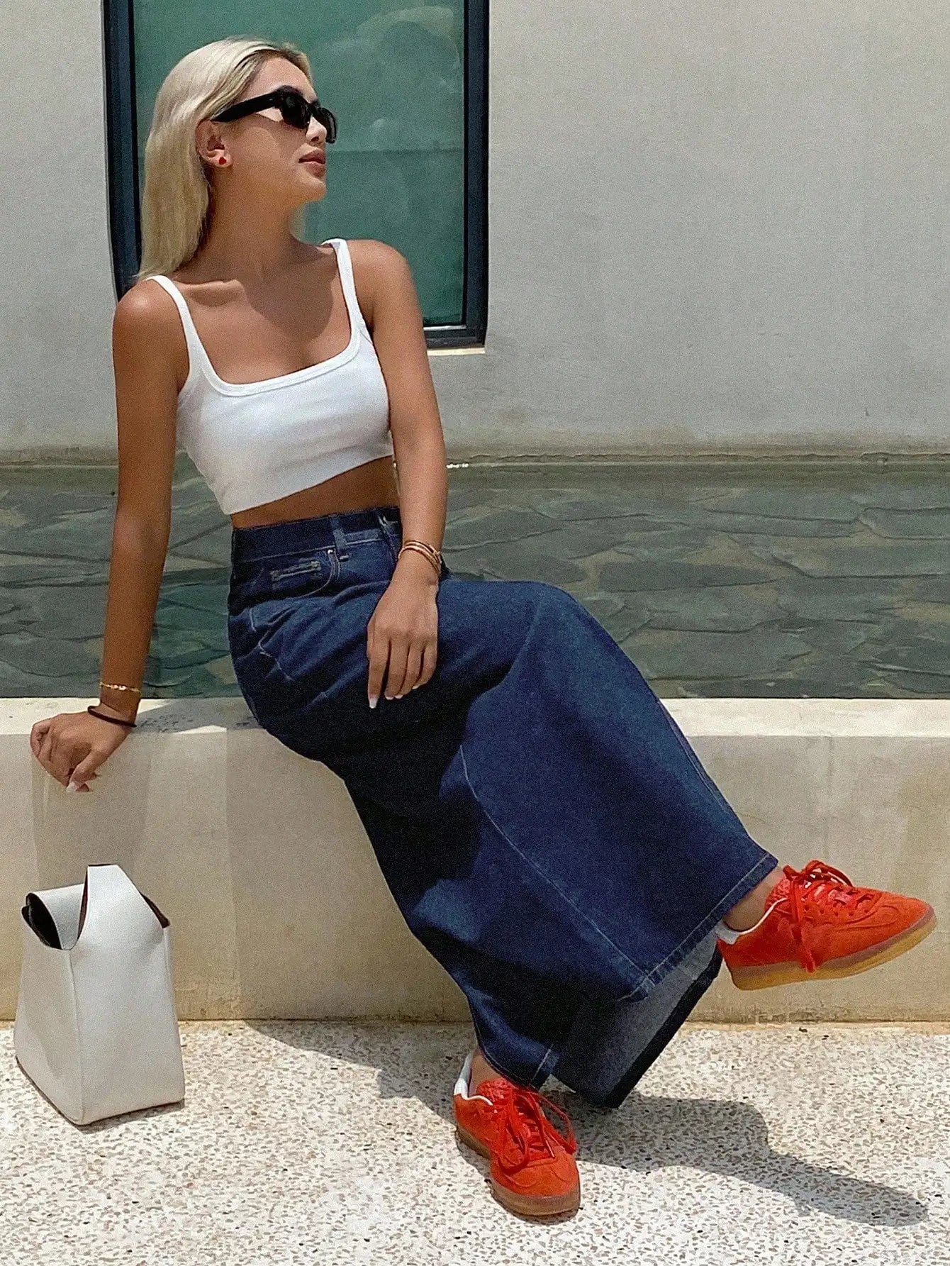 Women's High Waist Straight Cut Denim Maxi Skirt, Summer Casual