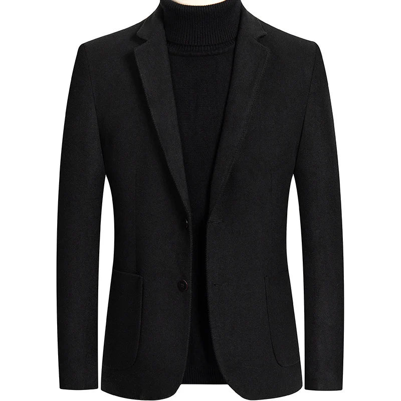BROWON Brand 2026 New Autumn Formal Woolen Overcoat Mens Wedding Pocket Business Casual Blazer for Male Korean Fashion Coat