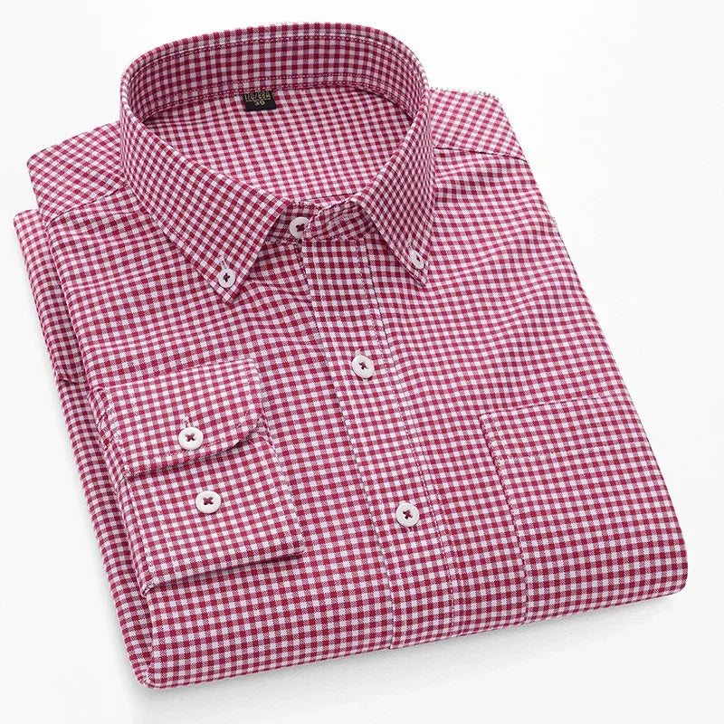 Browon Men Cotton Oxford Long Sleeve Business Shirt