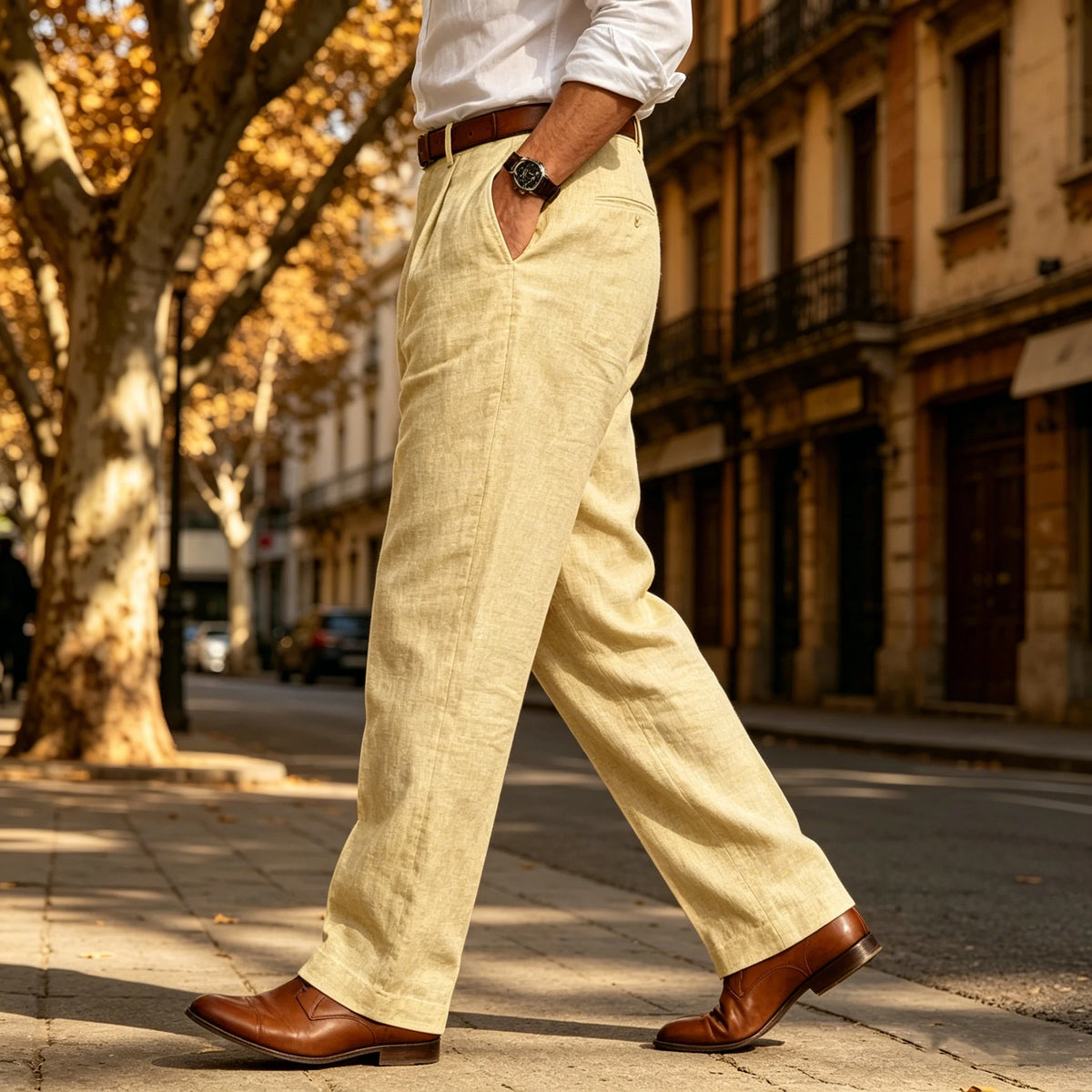 Men's Summer Linen Suit Pants High Waist Pleated Wide Leg Casual Trousers Business Formal  Breathable Loose Fit Straight Pants