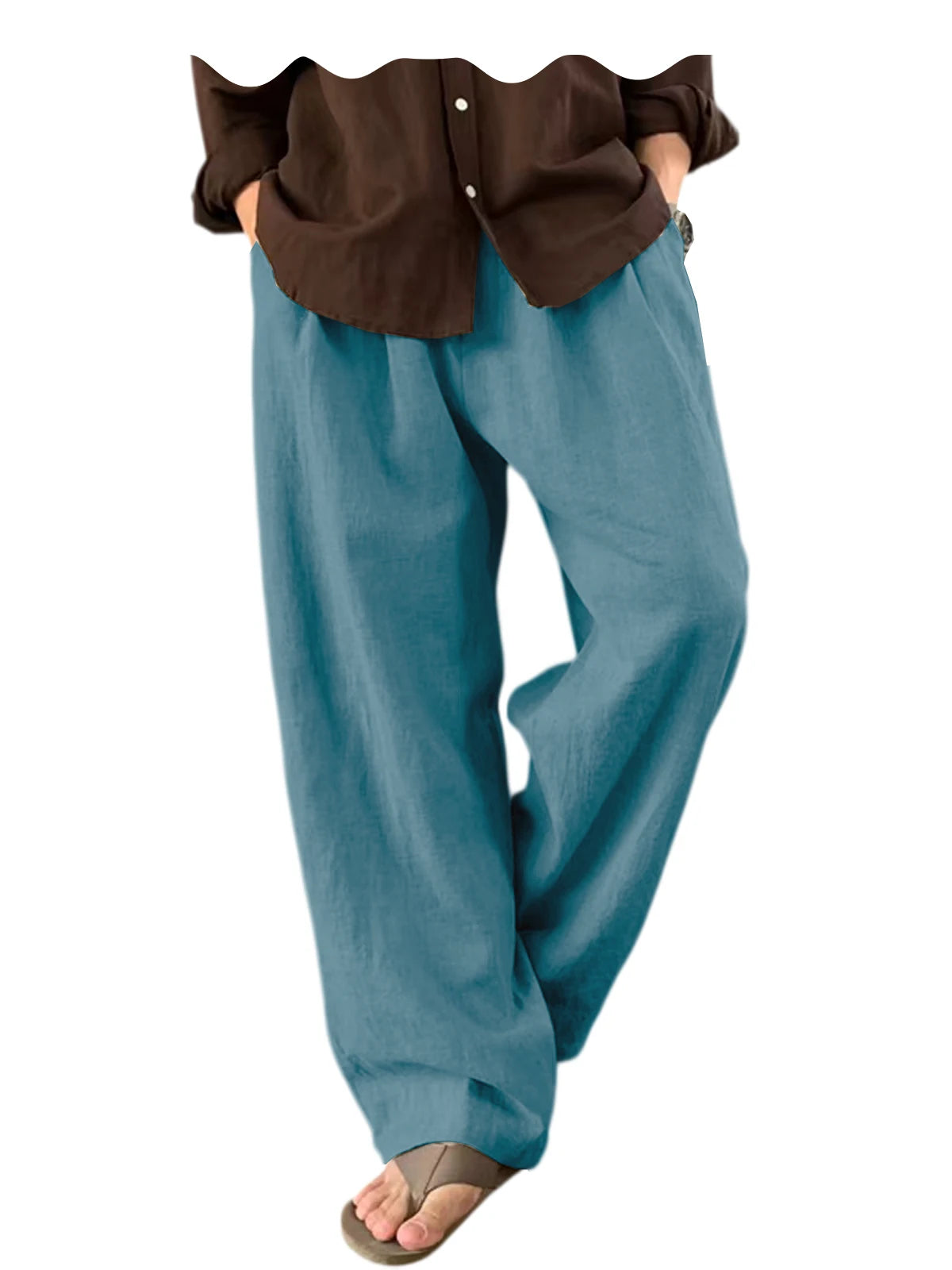 Men's Linen Wide Leg Pants High Waist Loose Fit Suit Trousers Summer Casual Vacation Beach Walking Pants Elastic Waist Oversized