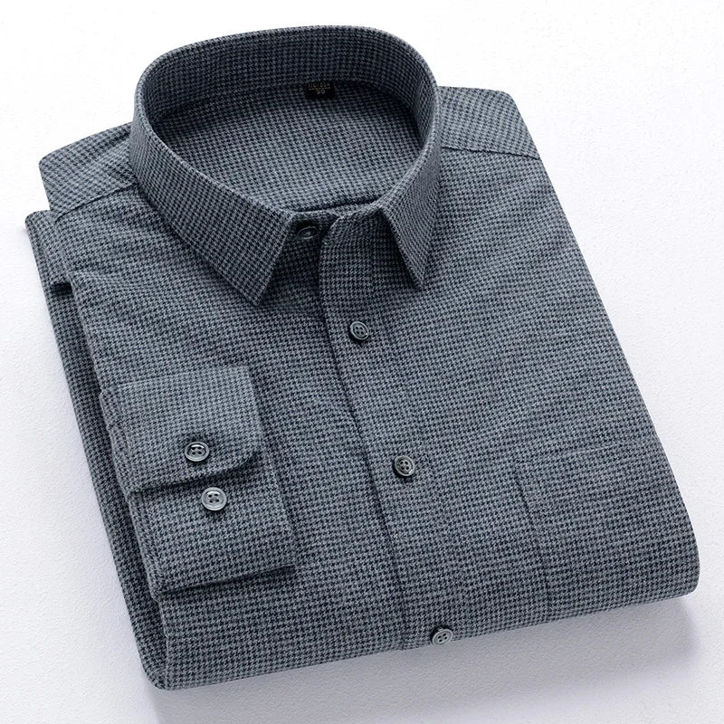 BROWON Men Premium Plaid Cotton Business Shirt