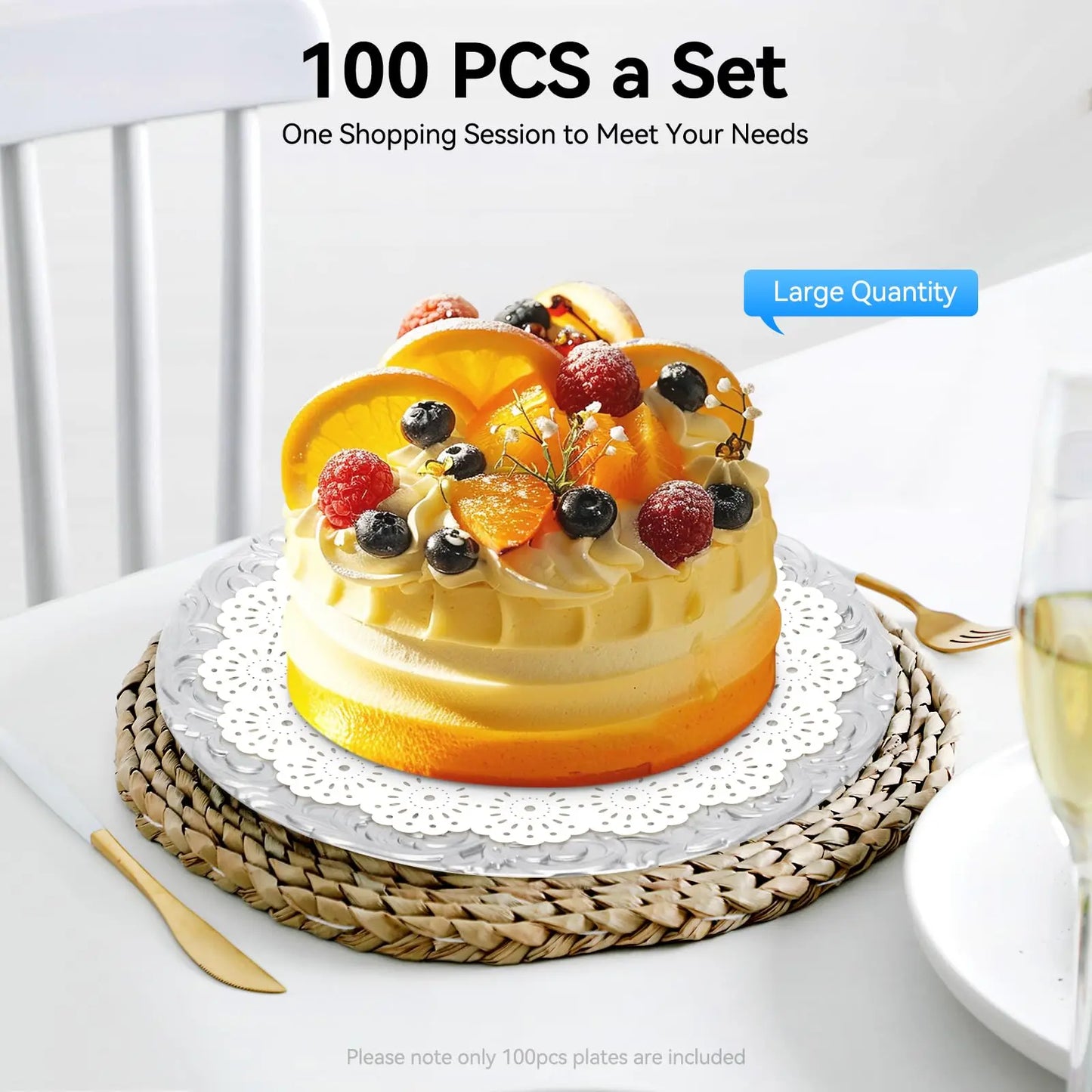 Bymaocar Silver Round Charger Plates 100 Pack Reusable For Thanksgiving