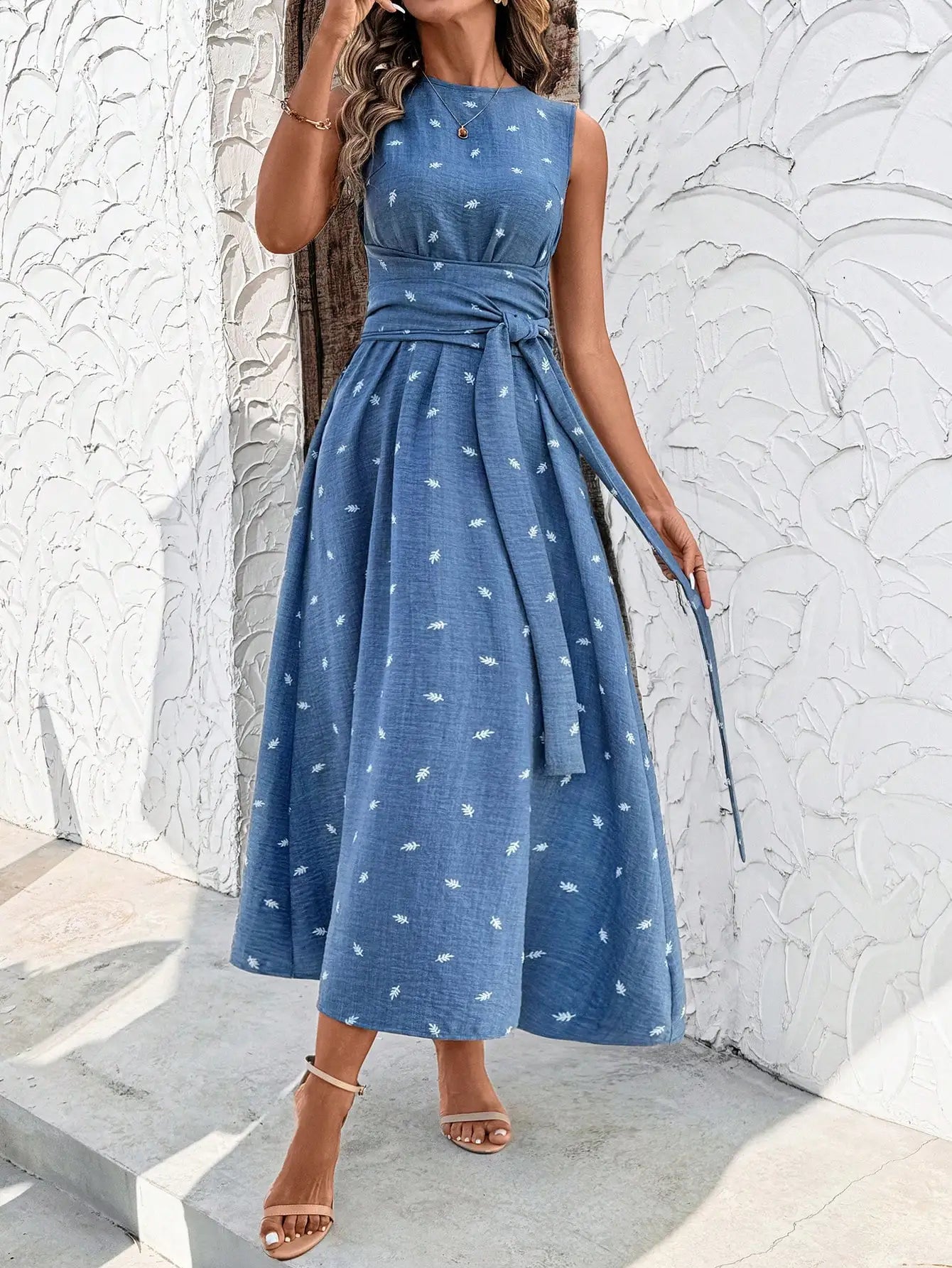 Women's Round Neck Plaid Knotted Waist A-Line Dress For Party Casual Outing