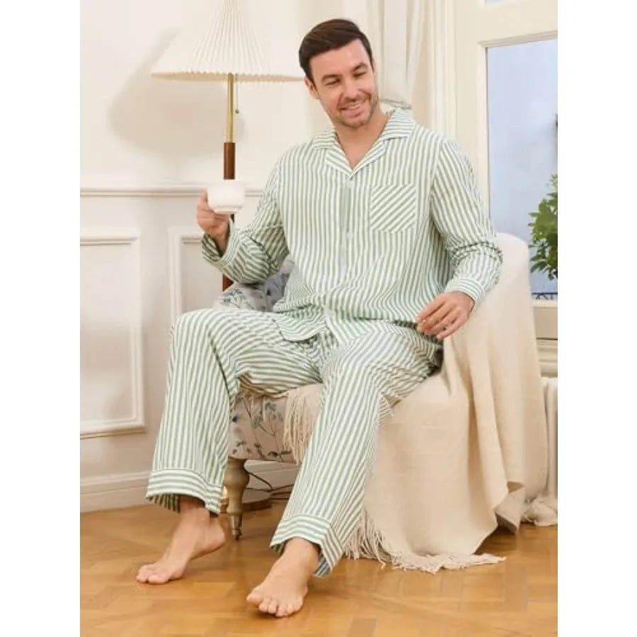 U2SKIIN Couple Pajama Sets, Soft Cotton Button-Down Striped Pajamas for and Wo Long Sleeve Sleepwear with Pockets
