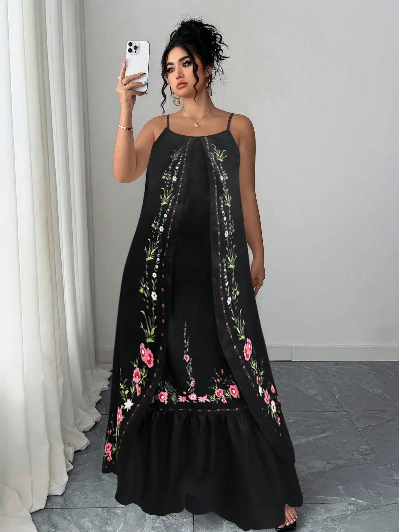Bohemian Floral Embroidered Maxi Dress For Women Summer Beach Holiday Casual