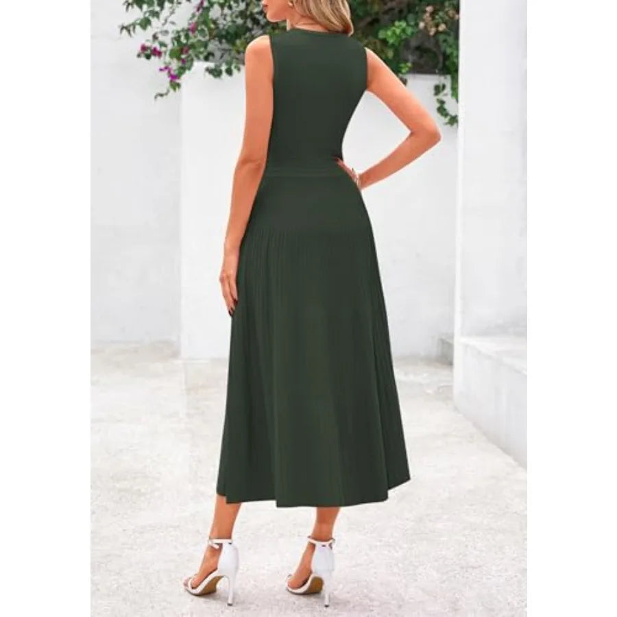 PRETTYGARDEN Spring Casual Dresses for Women 2026 Summer Business Work Midi Sleeveless A Line Pleated Cocktail Dress