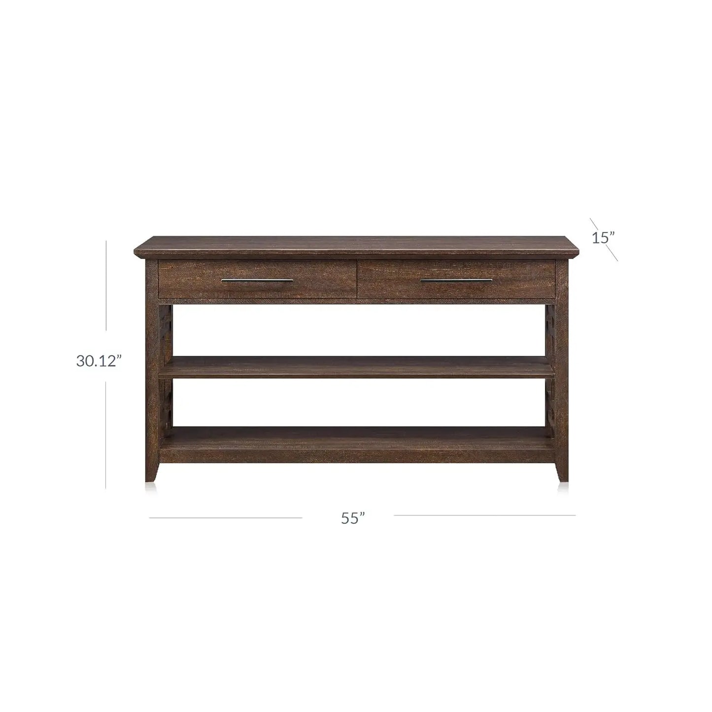 Three-Tier Console Table With Storage Shelves And Drawers