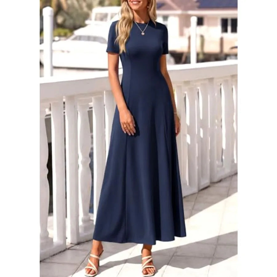 KIRUNDO Wedding Guest Dresses for Women 2026 Spring Summer Short Sleeve Pleated Long Flowy A Line Formal Maxi Dress Pockets