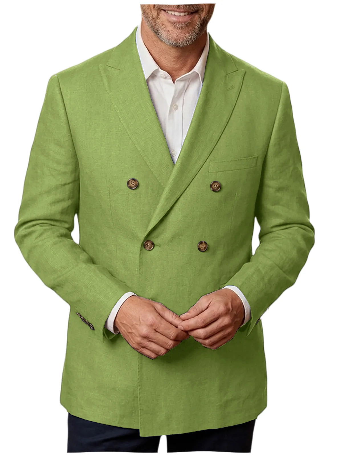 Men's Unlined Linen Blazer Double Breasted Casual Business Suit Jacket Slim Fit Formal Coat For Wedding Party Office Streetwear