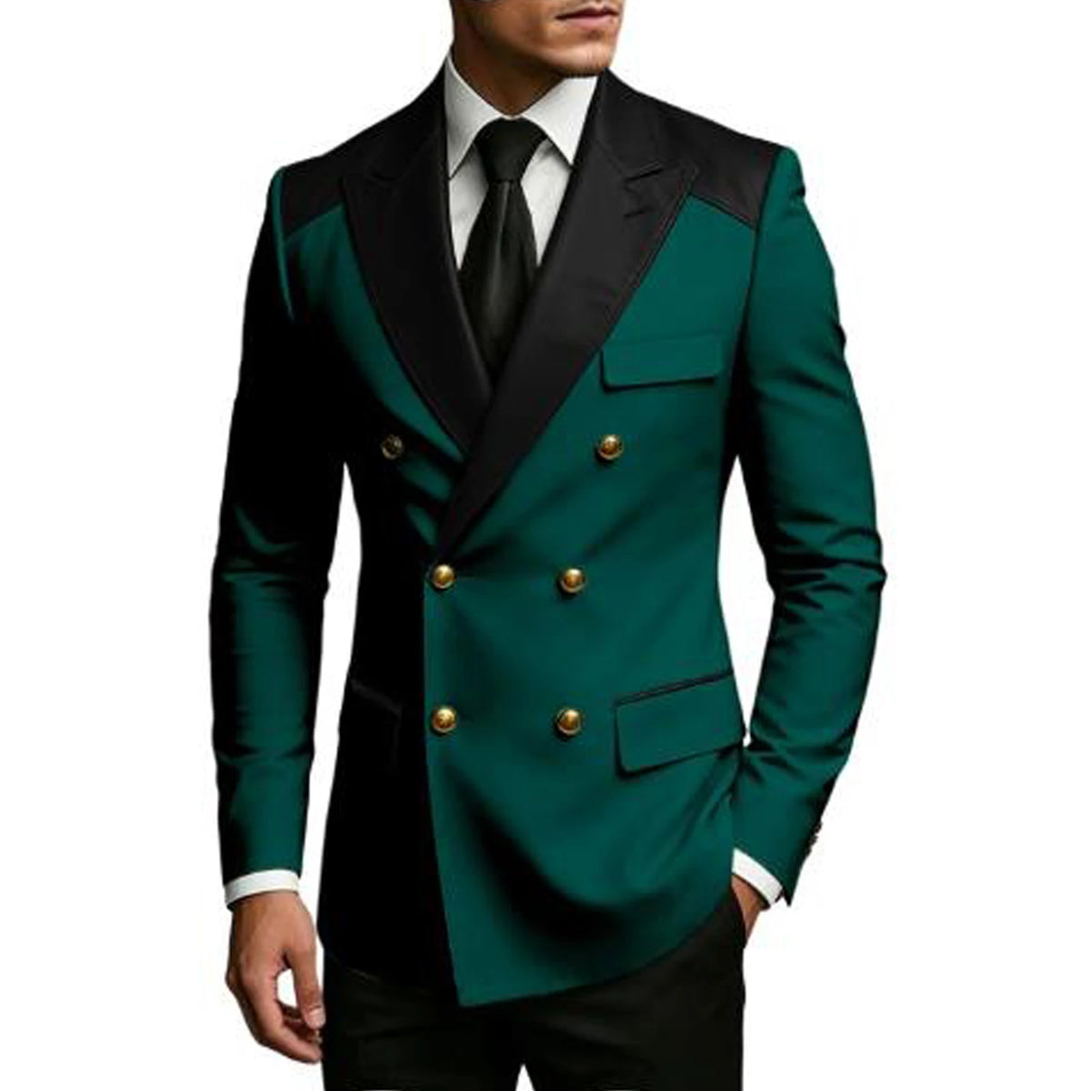 Men's Double Breasted Blazer Slim Fit Contrast Color Suit Jacket Business Casual Formal Wear for Wedding Prom Party Sport Coats
