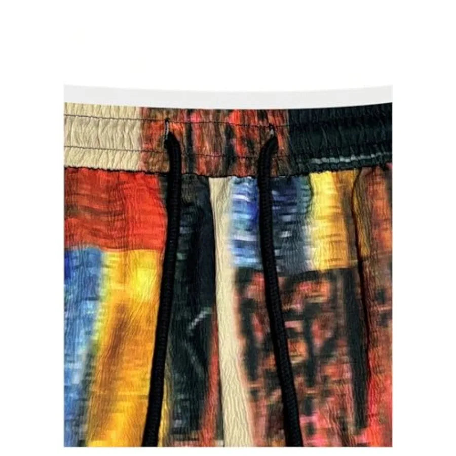 GORGLITTER Men's Patchwork Pants Drawstring Waist Wide Leg Baggy Wide Leg Pants Summer Vacation Beach Trousers