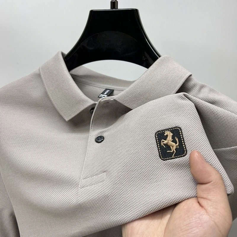 Men's Cotton Polo Shirt With Embroidered Turn Down Collar