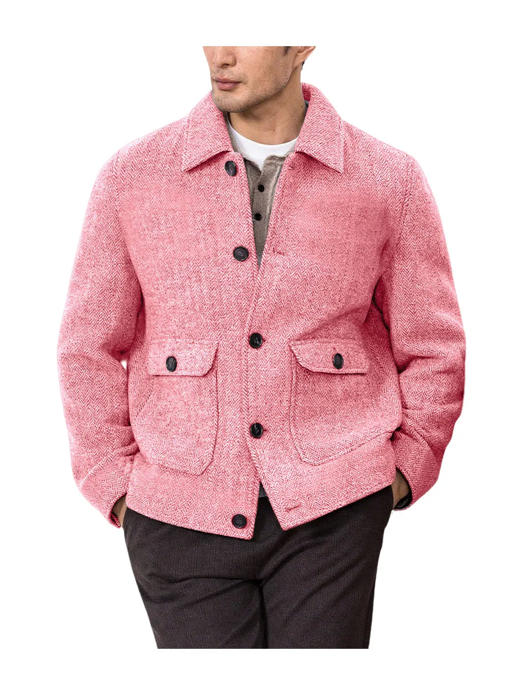 Men Vintage Herringbone Short Lapel Button Jacket Casual Outerwear For Daily Commute Weekend Dating Coffee Street Trip Gathering
