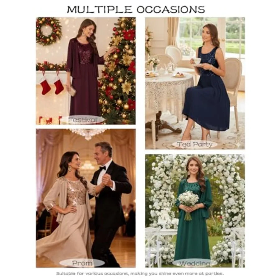 GRACE KARIN Wedding Guest Dress, Mother of The Bride Dresses, Two Pcs Formal Sequin Dress with Jacket Tea Length 2026
