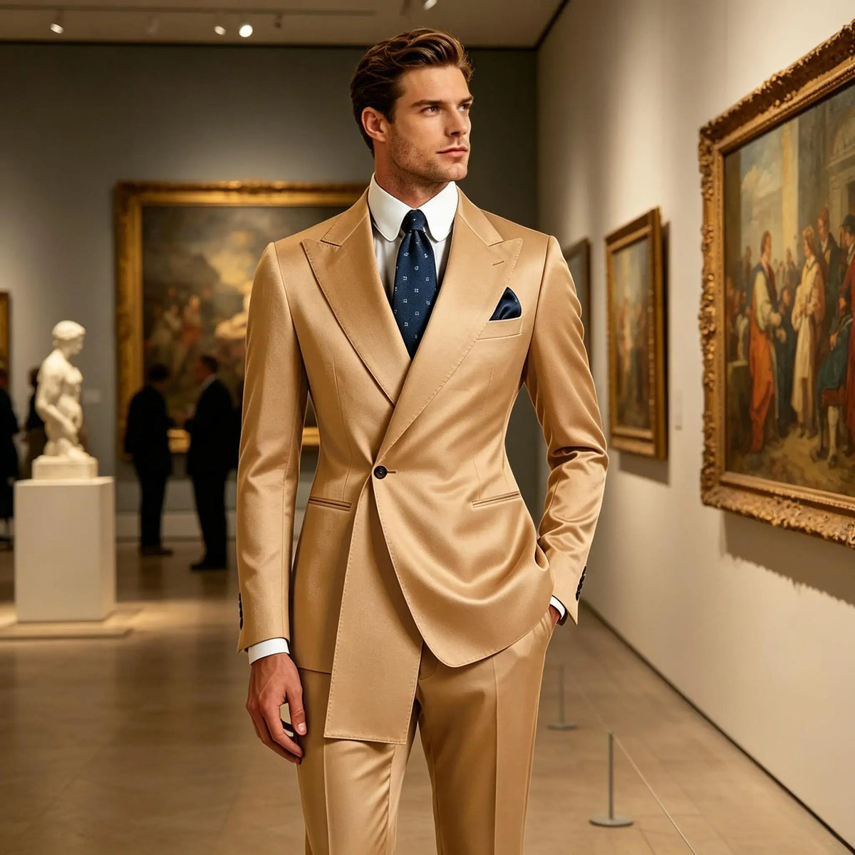 Men's Satin Peak Lapel Tuxedo 2-Piece Suit High Quality Slim Fit One Button Formal Blazer & Pants Luxury Wedding Dinner Suits