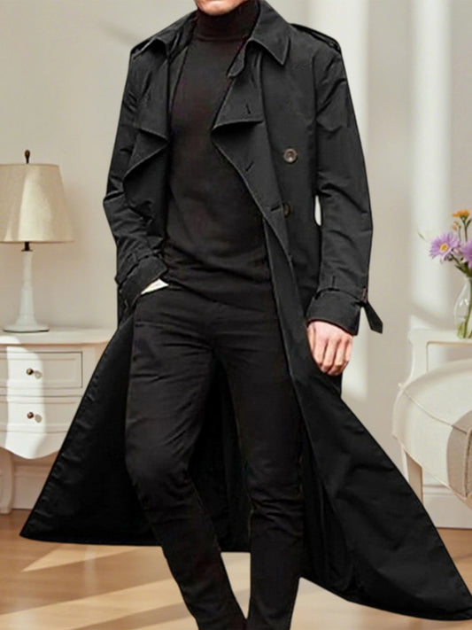 Men's Classic Wool Blend Trench Coat With Removable Belt